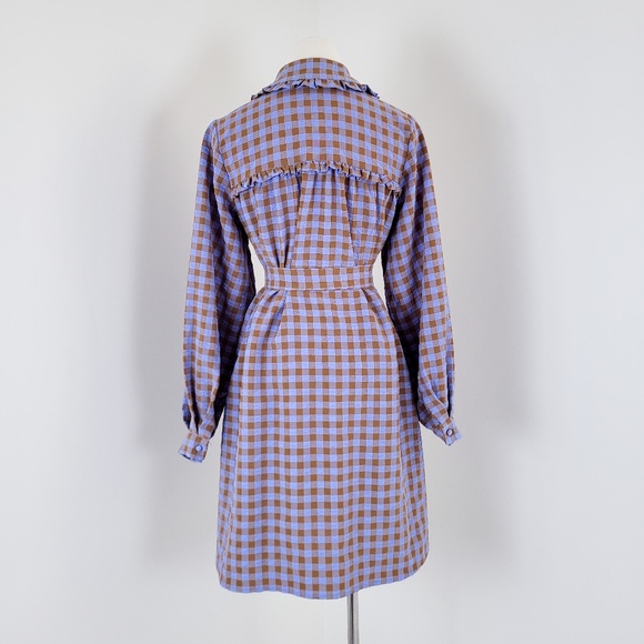 Vintage Periwinkle and Brown Checkered Mini Dress - Picture 3 of 14